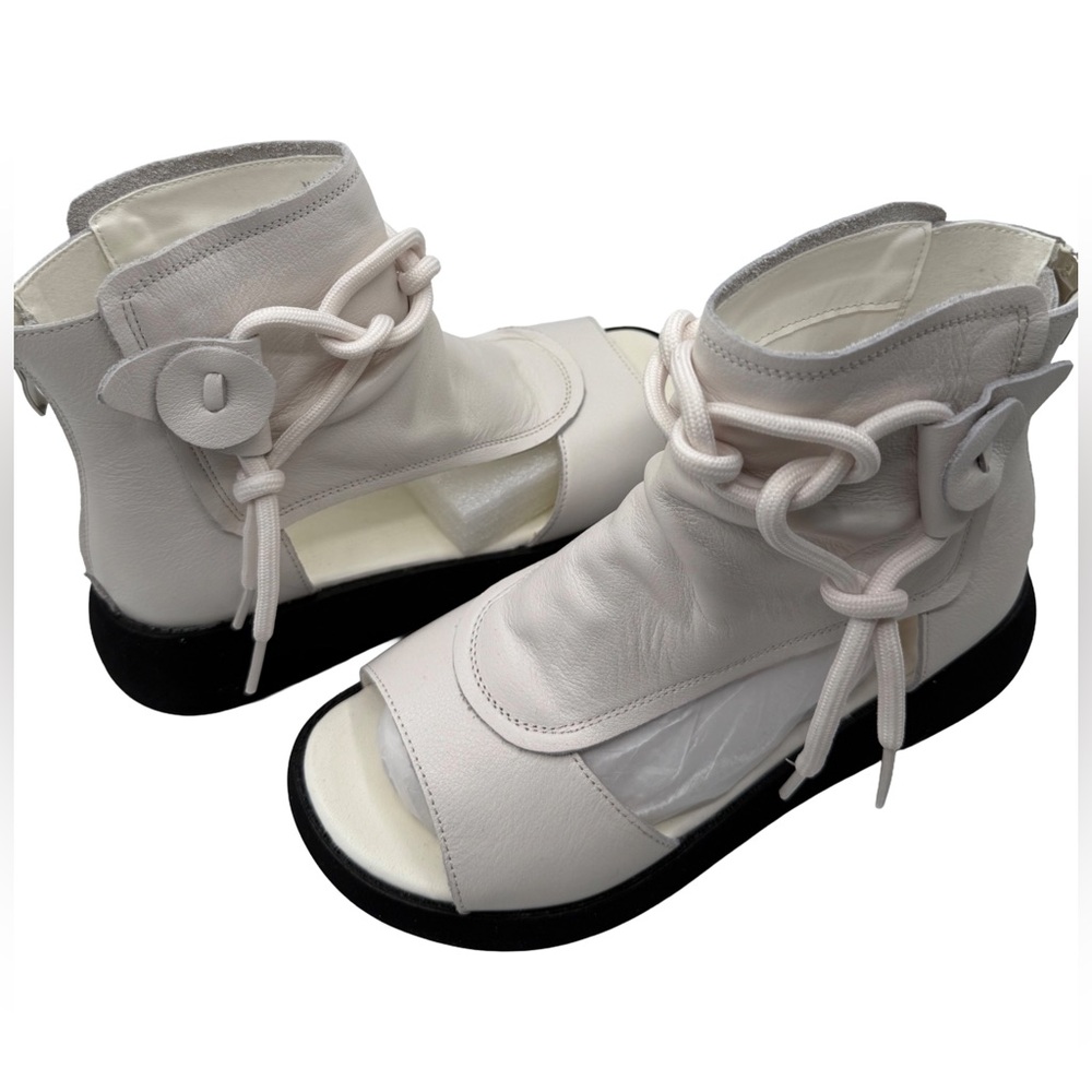 NEW Sttiyaf Women's High Top Leather Boot Sandals Open Toe, White, Size 8